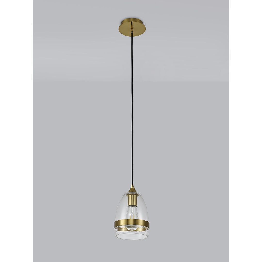 Nelson Lighting NL84209 Kane Pendant 15cm Cone Ancient Brass & Clear