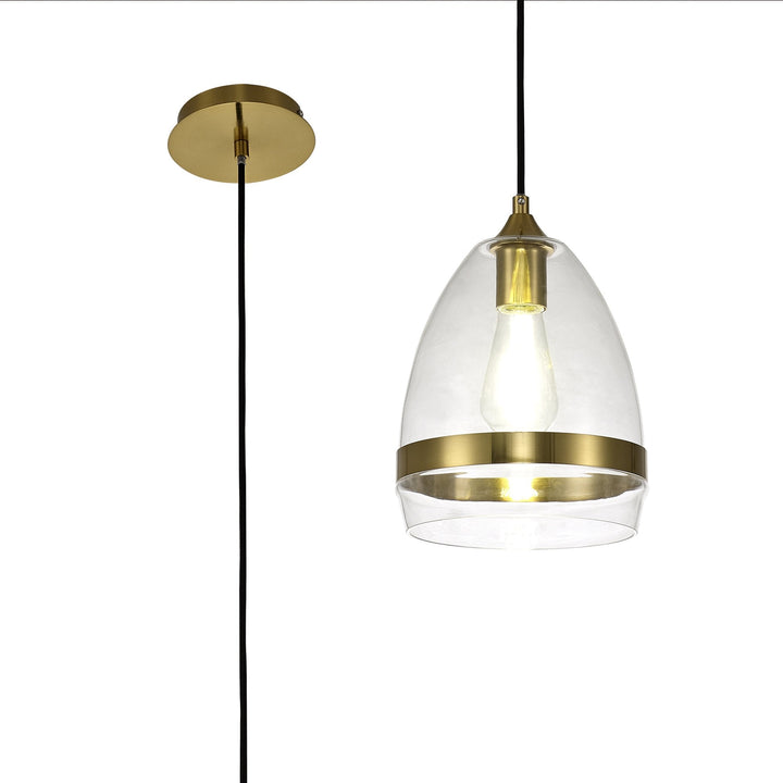 Nelson Lighting NL84219 Kane Pendant 20cm Cone Ancient Brass & Clear