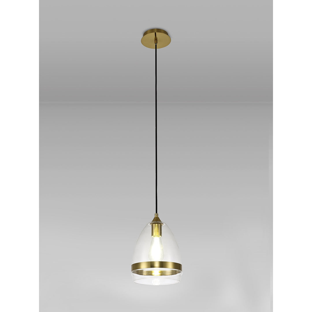 Nelson Lighting NL84219 Kane Pendant 20cm Cone Ancient Brass & Clear