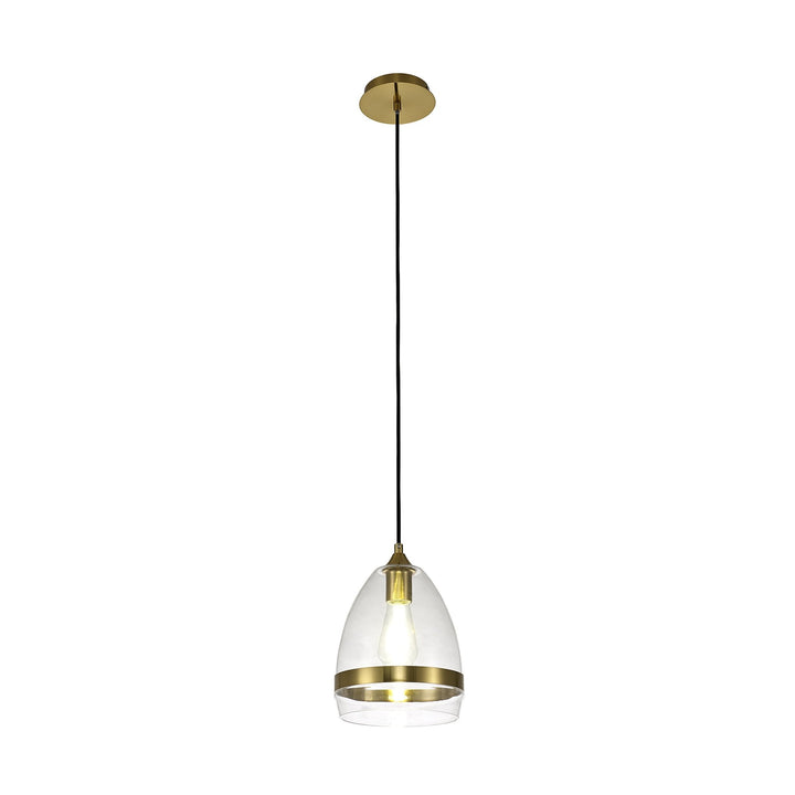 Nelson Lighting NL84219 Kane Pendant 20cm Cone Ancient Brass & Clear