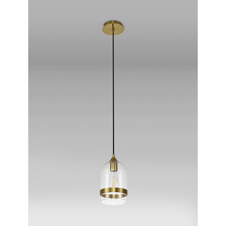 Nelson Lighting NL84229 Kane Pendant 15cm Dome Ancient Brass & Clear