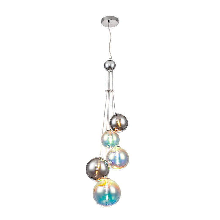 Nelson Lighting NL84279 Regent Pendant 5 Light Polished Chrome/Iridescent Glass