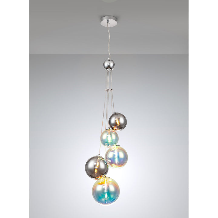 Nelson Lighting NL84279 Regent Pendant 5 Light Polished Chrome/Iridescent Glass