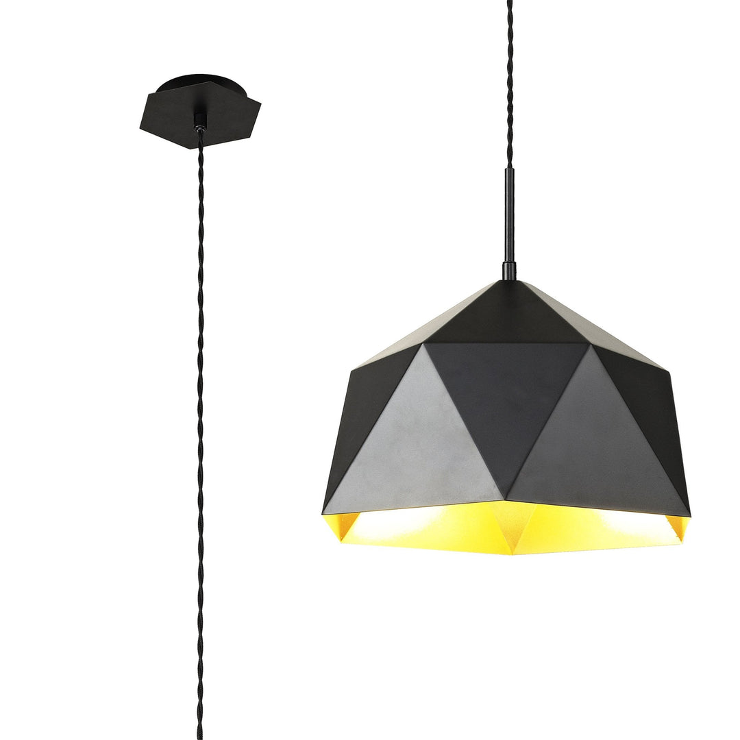 Nelson Lighting NL84599 Isle Single Pendant Adjustable Matt Black/Gold Inner