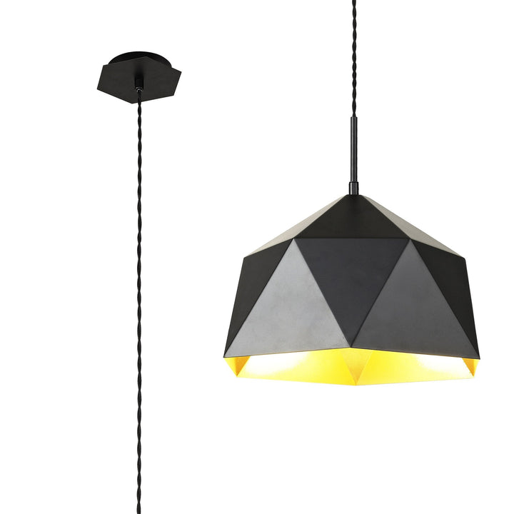 Nelson Lighting NL84599 Isle Single Pendant Adjustable Matt Black/Gold Inner