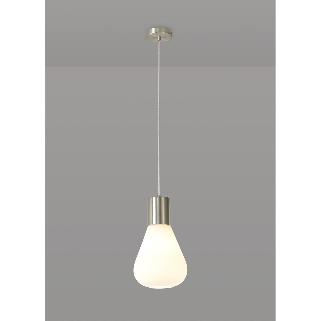 Nelson Lighting NL84639 Olivia Narrow Pendant Satin Nickel/Opal Glass & Clear Twisted Cable