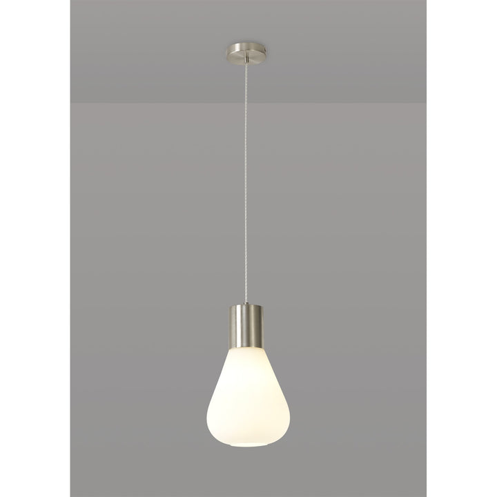 Nelson Lighting NL84639 Olivia Narrow Pendant Satin Nickel/Opal Glass & Clear Twisted Cable