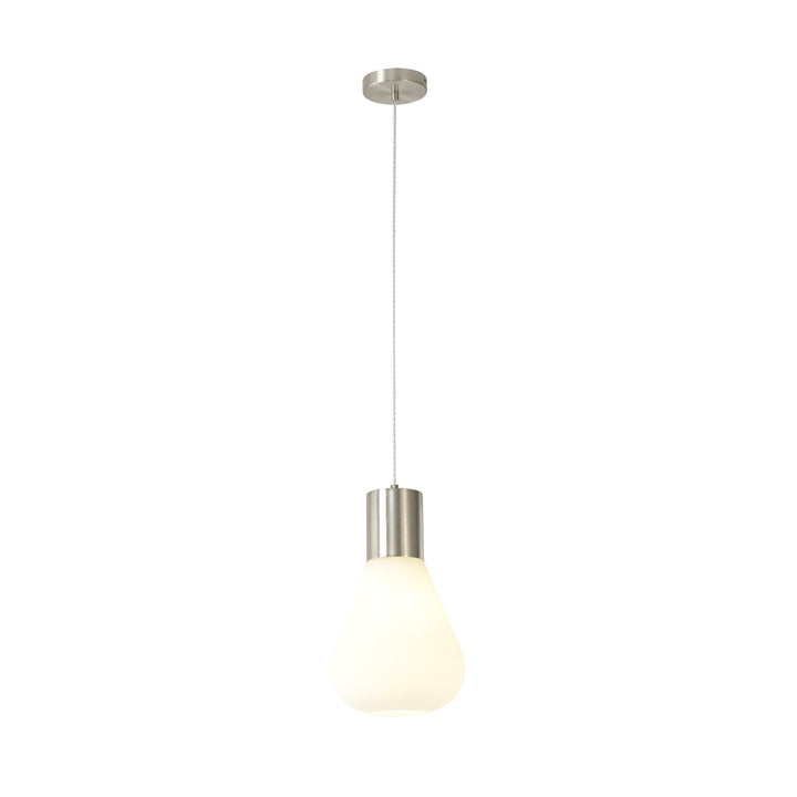 Nelson Lighting NL84639 Olivia Narrow Pendant Satin Nickel/Opal Glass & Clear Twisted Cable