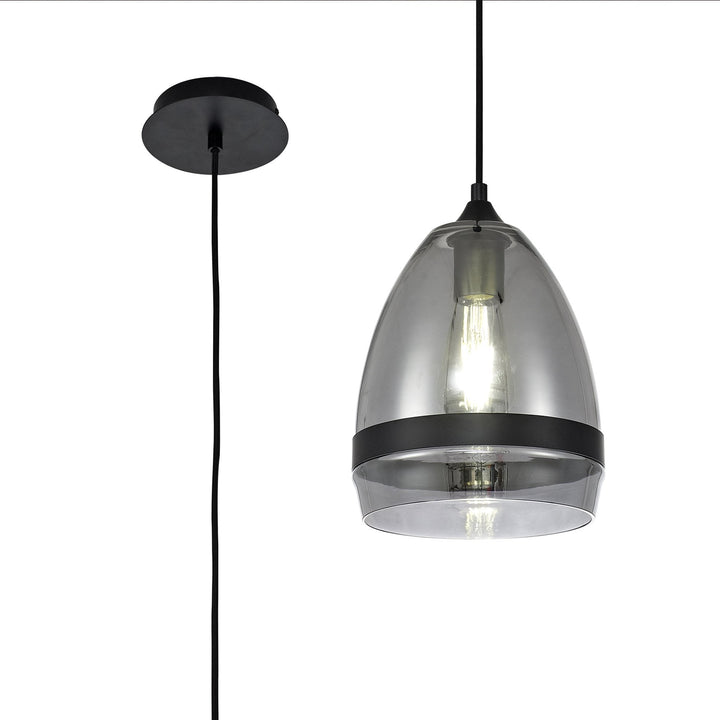 Nelson Lighting NL84859 Kane Pendant 20cm Cone Matt Black & Smoke