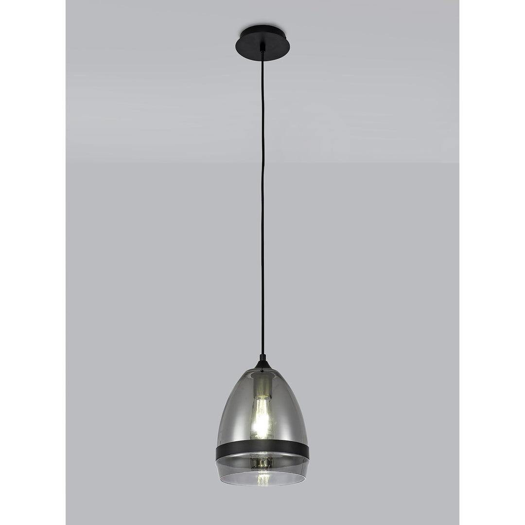 Nelson Lighting NL84859 Kane Pendant 20cm Cone Matt Black & Smoke