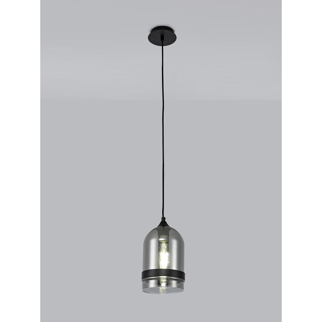 Nelson Lighting NL84869 Kane Pendant 15cm Dome Matt Black & Smoke