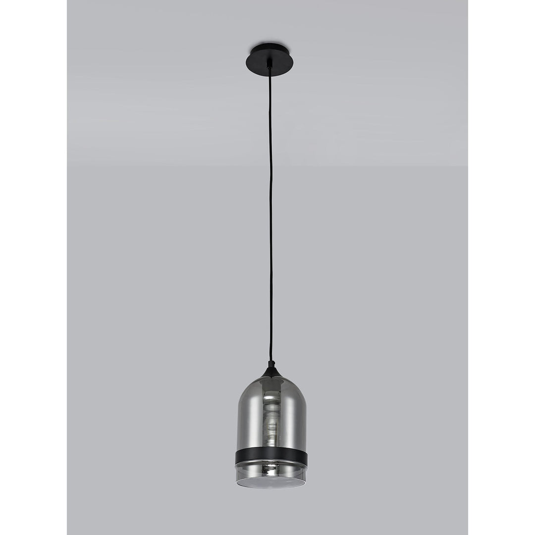 Nelson Lighting NL84869 Kane Pendant 15cm Dome Matt Black & Smoke