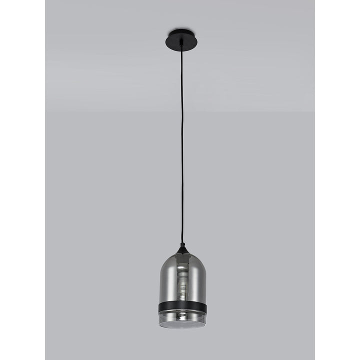 Nelson Lighting NL84869 Kane Pendant 15cm Dome Matt Black & Smoke