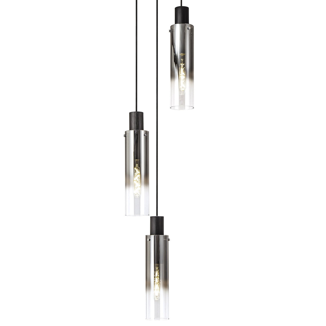 Nelson Lighting NL84899 Blade Slim Round Pendant 3 Light Adjustable Black/Smoke Fade Glass