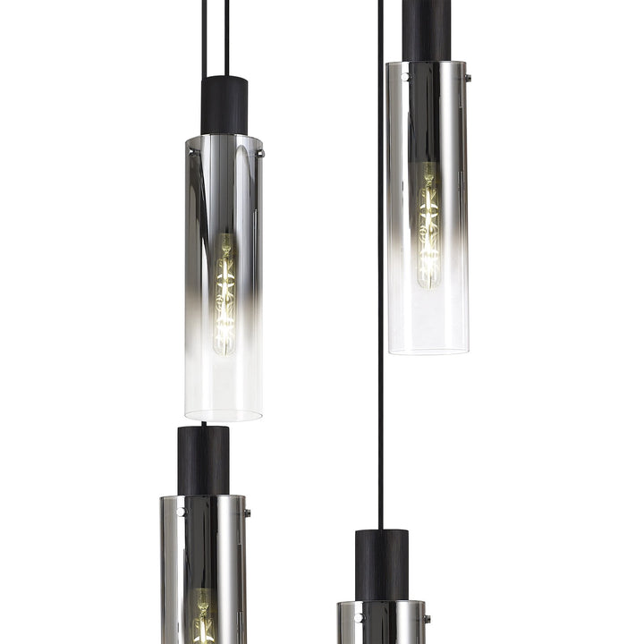 Nelson Lighting NL84919 | Blade Slim Round Pendant | 9 Light Adjustable Black/Smoke Fade Glass