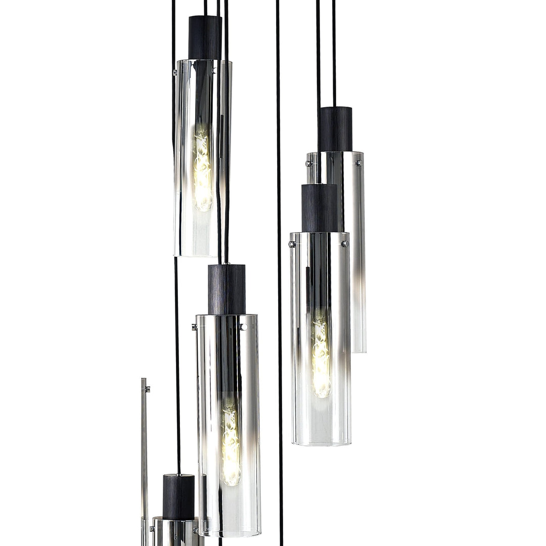 Nelson Lighting NL84929 Blade Slim Round Pendant 15 Light Adjustable Black/Smoke Fade Glass