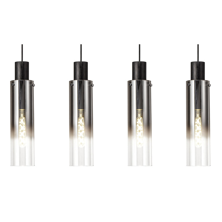 Nelson Lighting NL84949 Blade Slim Linear Pendant 4 Light Adjustable Black/Smoke Fade Glass