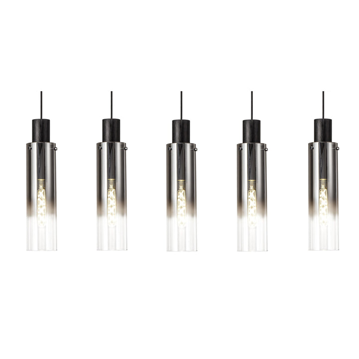 Nelson Lighting NL84959 Blade Slim Linear Pendant 5 Light Adjustable Black/Smoke Fade Glass