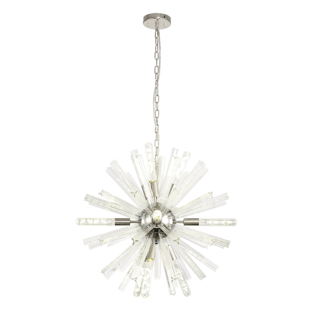 Nelson Lighting NL85099 Clover 10 Light Round Pendant Polished Nickel / Clear Glass