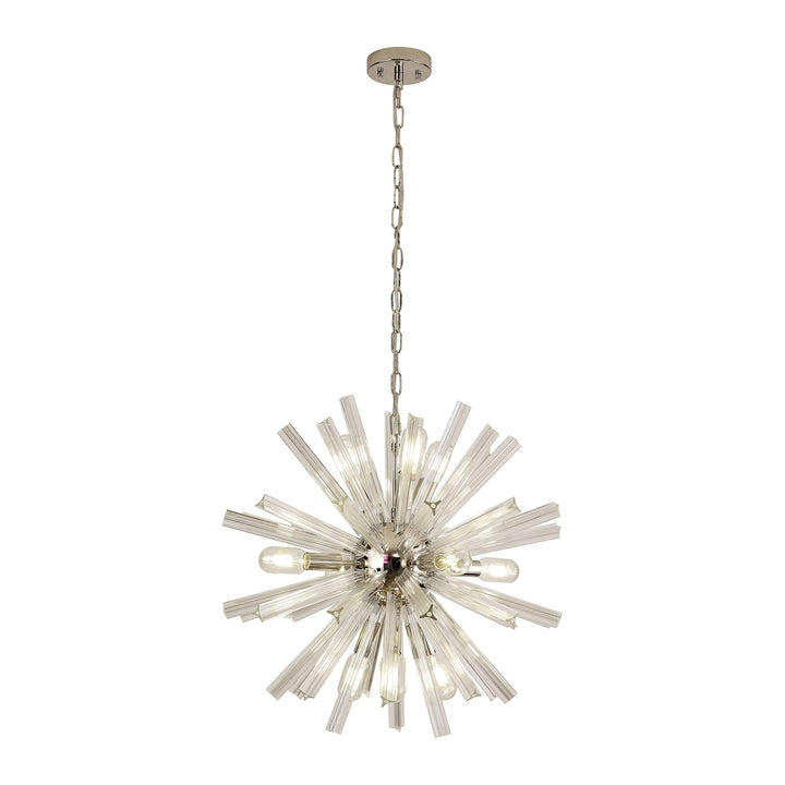 Nelson Lighting NL85099 Clover 10 Light Round Pendant Polished Nickel / Clear Glass