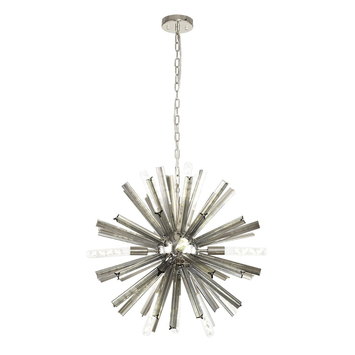 Nelson Lighting NL85109 Clover 10 Light Round Pendant Polished Nickel / Smoke Glass