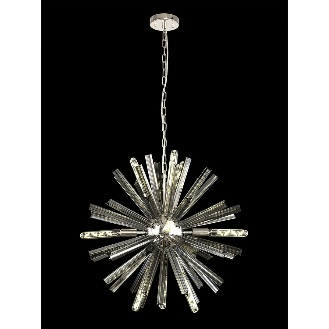 Nelson Lighting NL85109 Clover 10 Light Round Pendant Polished Nickel / Smoke Glass