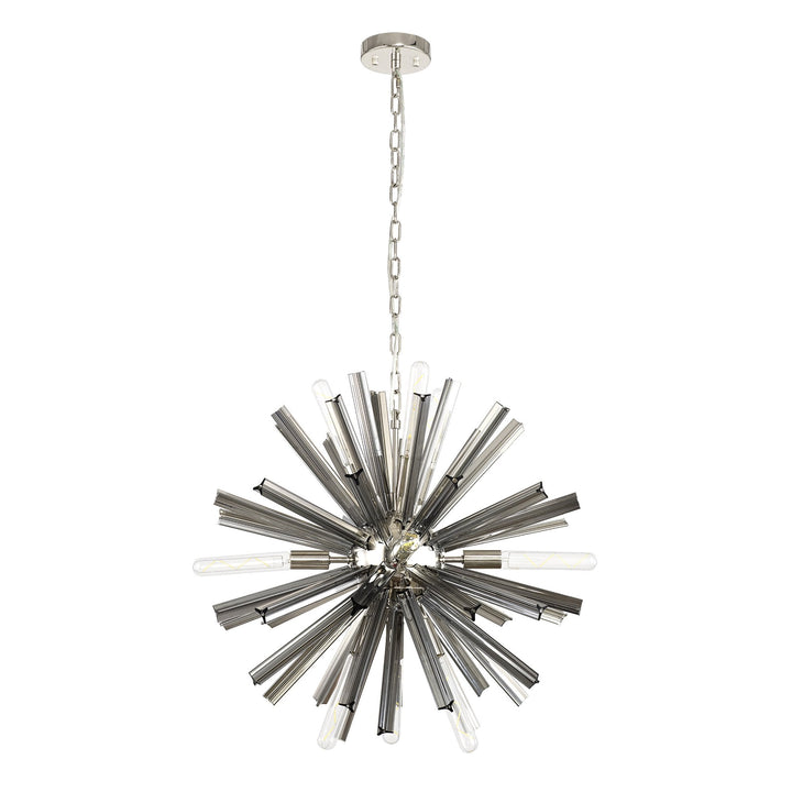 Nelson Lighting NL85109 Clover 10 Light Round Pendant Polished Nickel / Smoke Glass