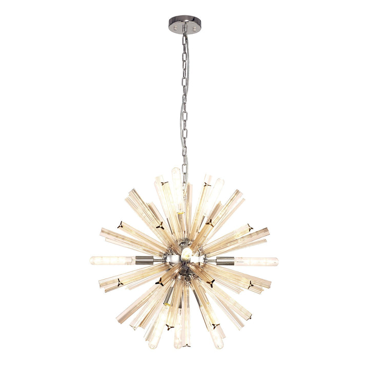 Nelson Lighting NL85119 Clover 10 Light Round Pendant Polished Nickel / Champagne Gold Glass