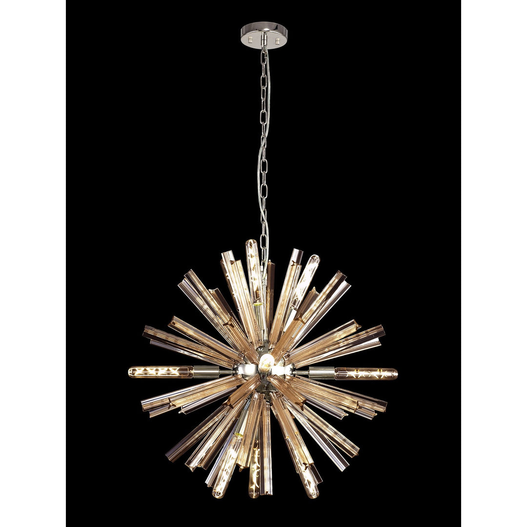 Nelson Lighting NL85119 Clover 10 Light Round Pendant Polished Nickel / Champagne Gold Glass