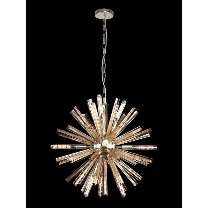 Nelson Lighting NL85119 Clover 10 Light Round Pendant Polished Nickel / Champagne Gold Glass