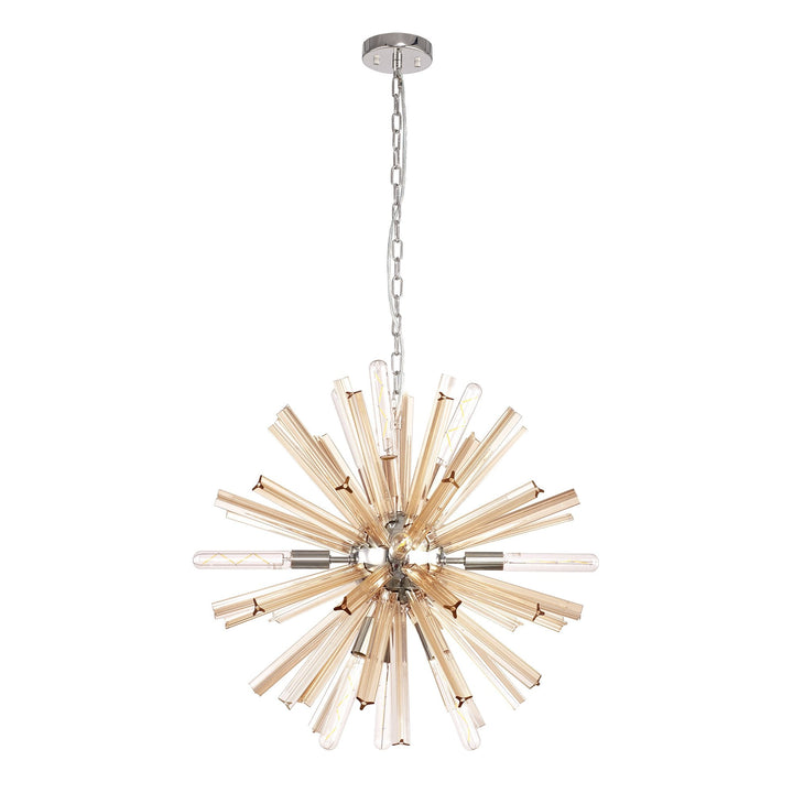 Nelson Lighting NL85119 Clover 10 Light Round Pendant Polished Nickel / Champagne Gold Glass