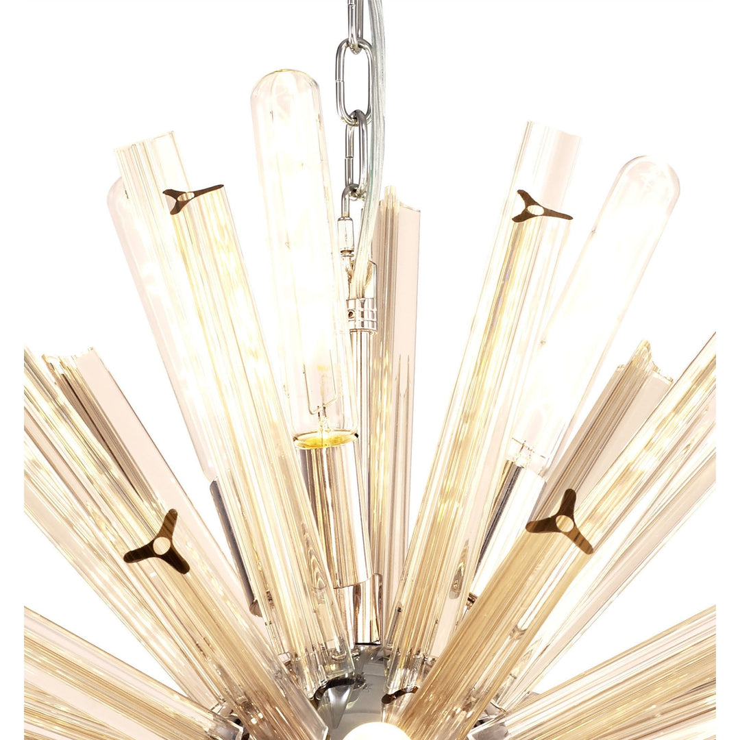 Nelson Lighting NL85119 Clover 10 Light Round Pendant Polished Nickel / Champagne Gold Glass