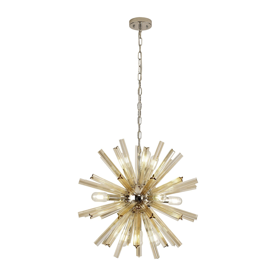 Nelson Lighting NL85119 Clover 10 Light Round Pendant Polished Nickel / Champagne Gold Glass