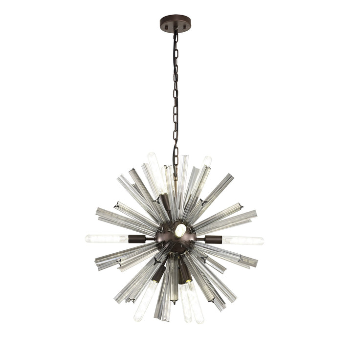 Nelson Lighting NL85139 Clover 10 Light Round Pendant Brown Oxide / Smoke Glass