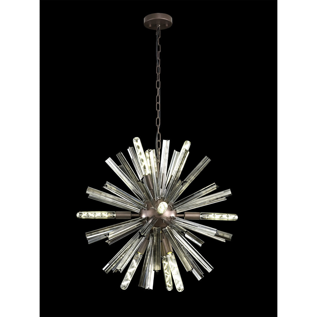 Nelson Lighting NL85139 Clover 10 Light Round Pendant Brown Oxide / Smoke Glass