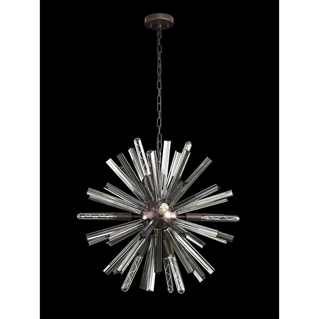 Nelson Lighting NL85139 Clover 10 Light Round Pendant Brown Oxide / Smoke Glass