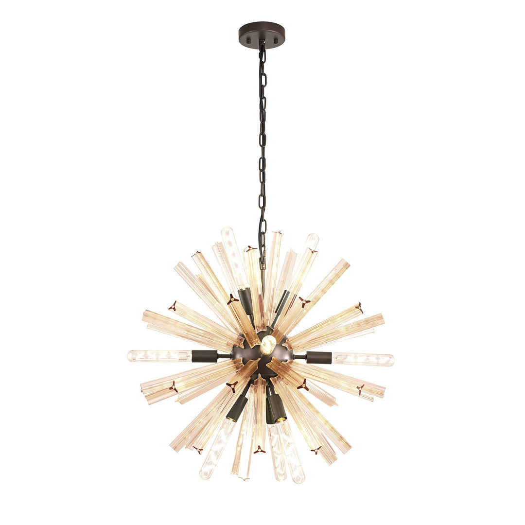 Nelson Lighting NL85149 Clover 10 Light Round Pendant Brown Oxide / Champagne Gold Glass