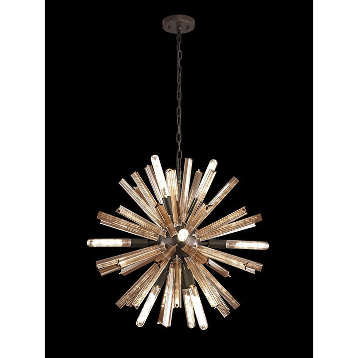 Nelson Lighting NL85149 Clover 10 Light Round Pendant Brown Oxide / Champagne Gold Glass