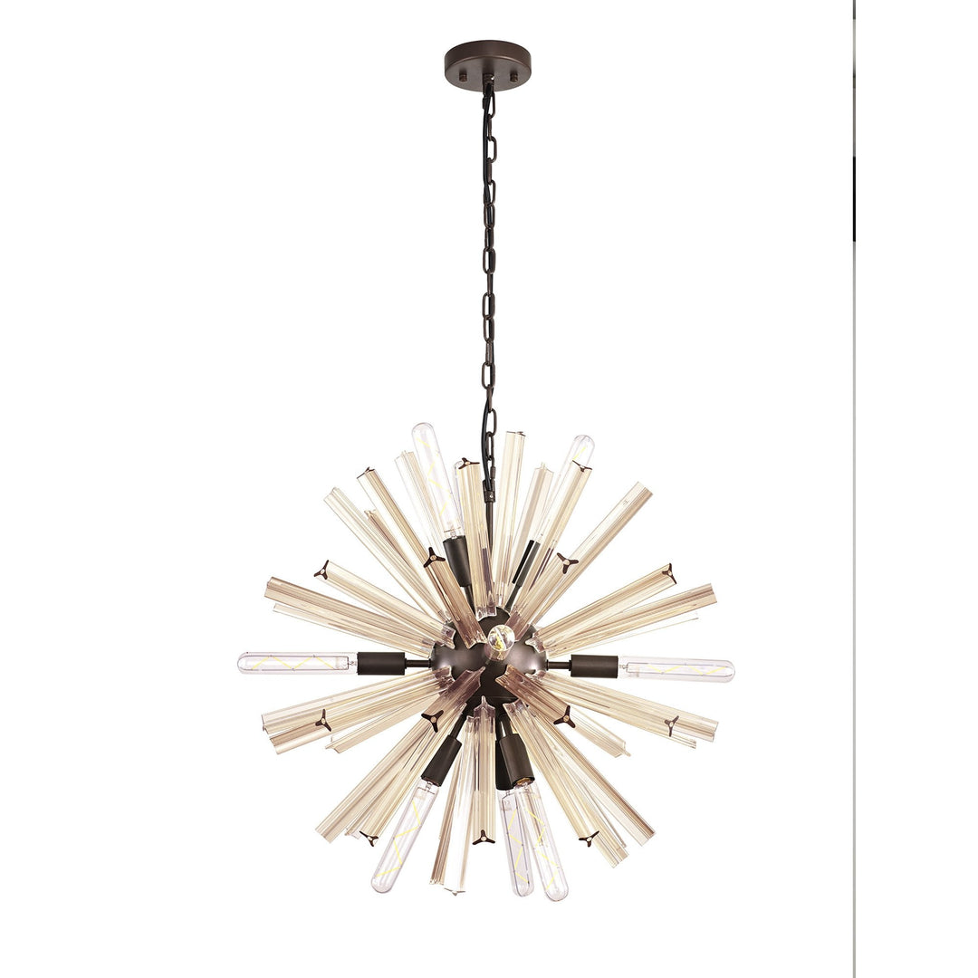 Nelson Lighting NL85149 Clover 10 Light Round Pendant Brown Oxide / Champagne Gold Glass