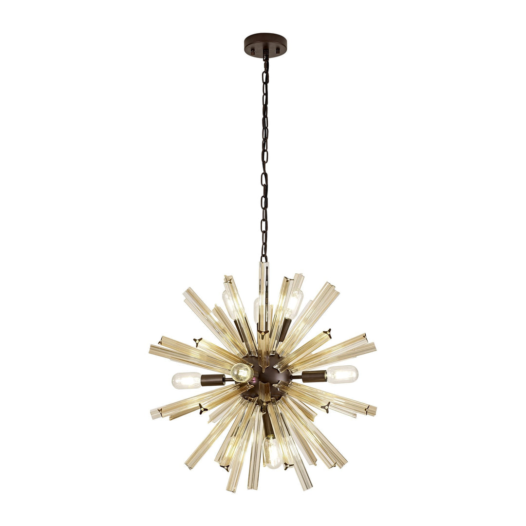 Nelson Lighting NL85149 Clover 10 Light Round Pendant Brown Oxide / Champagne Gold Glass