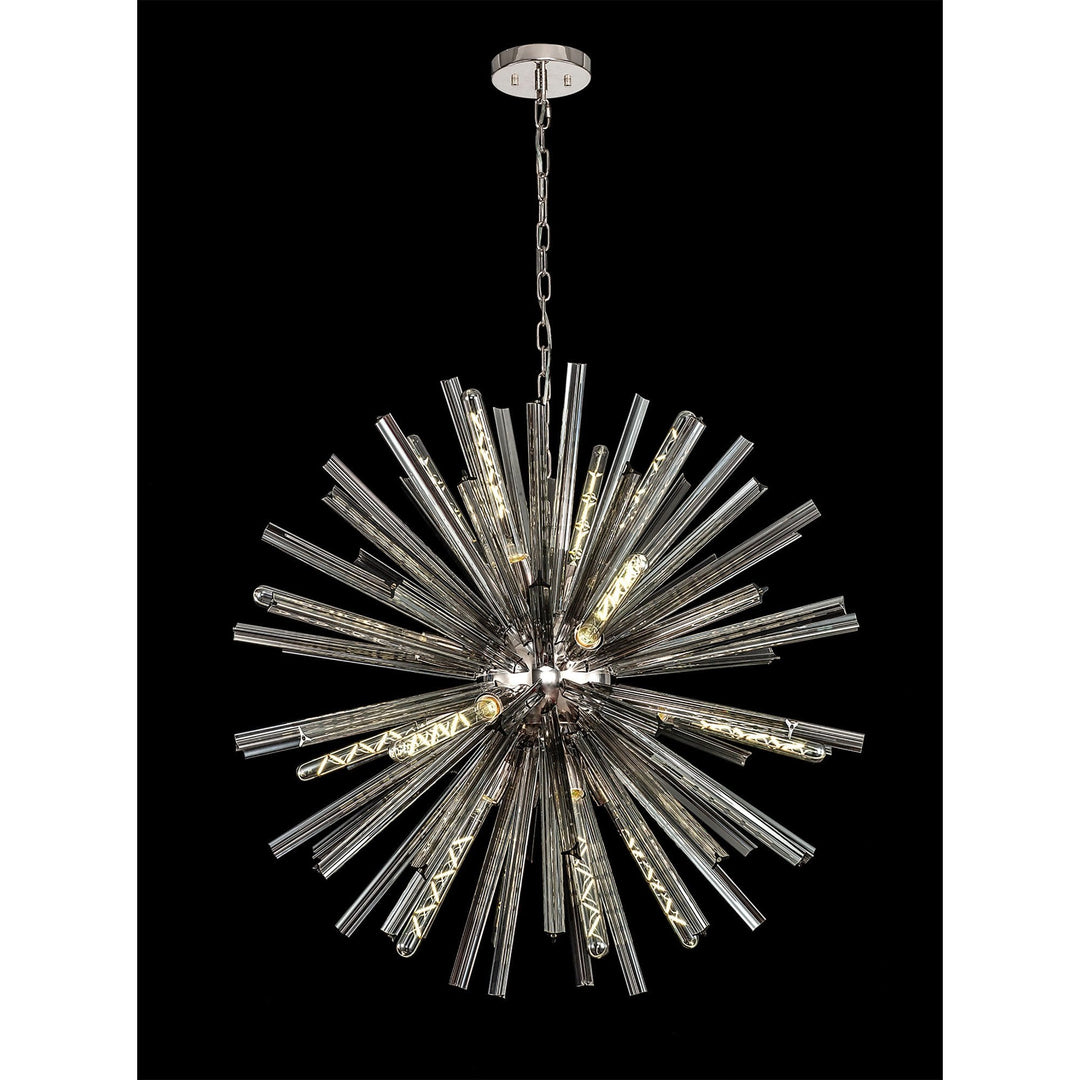 Nelson Lighting NL85169 Clover 16 Light Round Pendant Polished Nickel / Smoke Glass