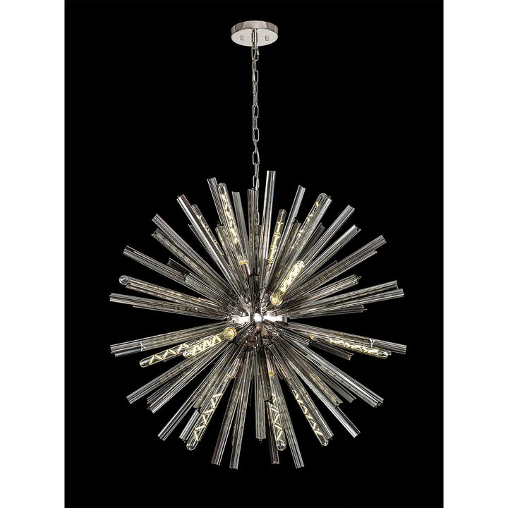 Nelson Lighting NL85169 Clover 16 Light Round Pendant Polished Nickel / Smoke Glass