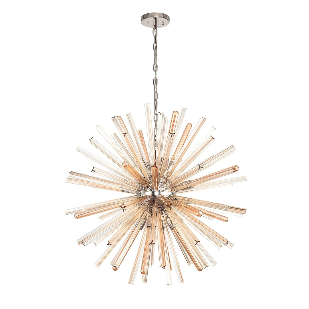 Nelson Lighting NL85179 Clover 16 Light Round Pendant Polished Nickel / Champagne Gold Glass