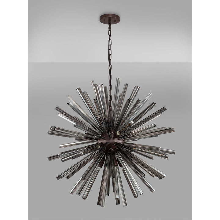 Nelson Lighting NL85199 Clover 16 Light Round Pendant Brown Oxide / Smoke Glass