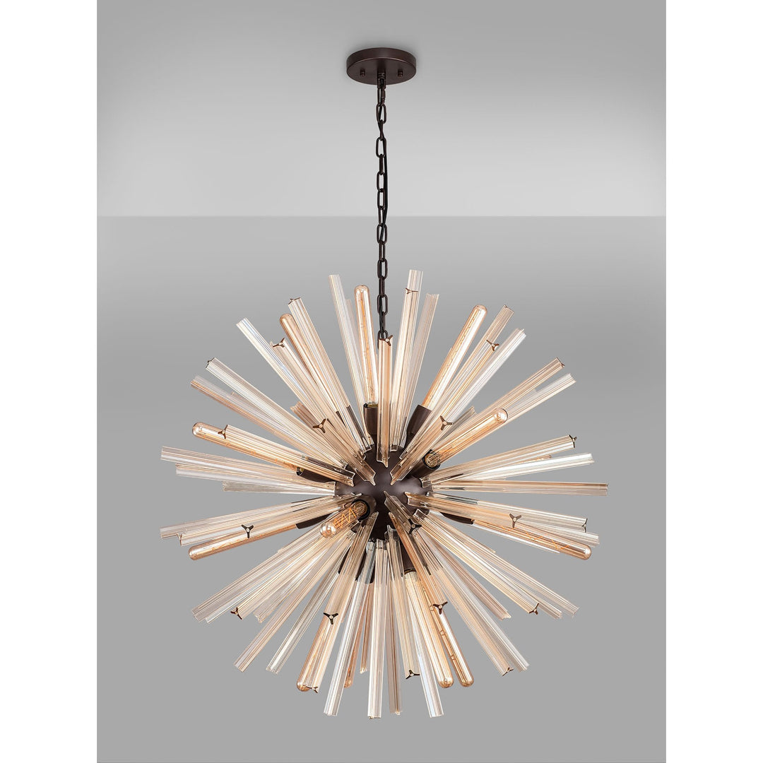 Nelson Lighting NL85209 Clover 16 Light Round Pendant Brown Oxide / Champagne Gold Glass