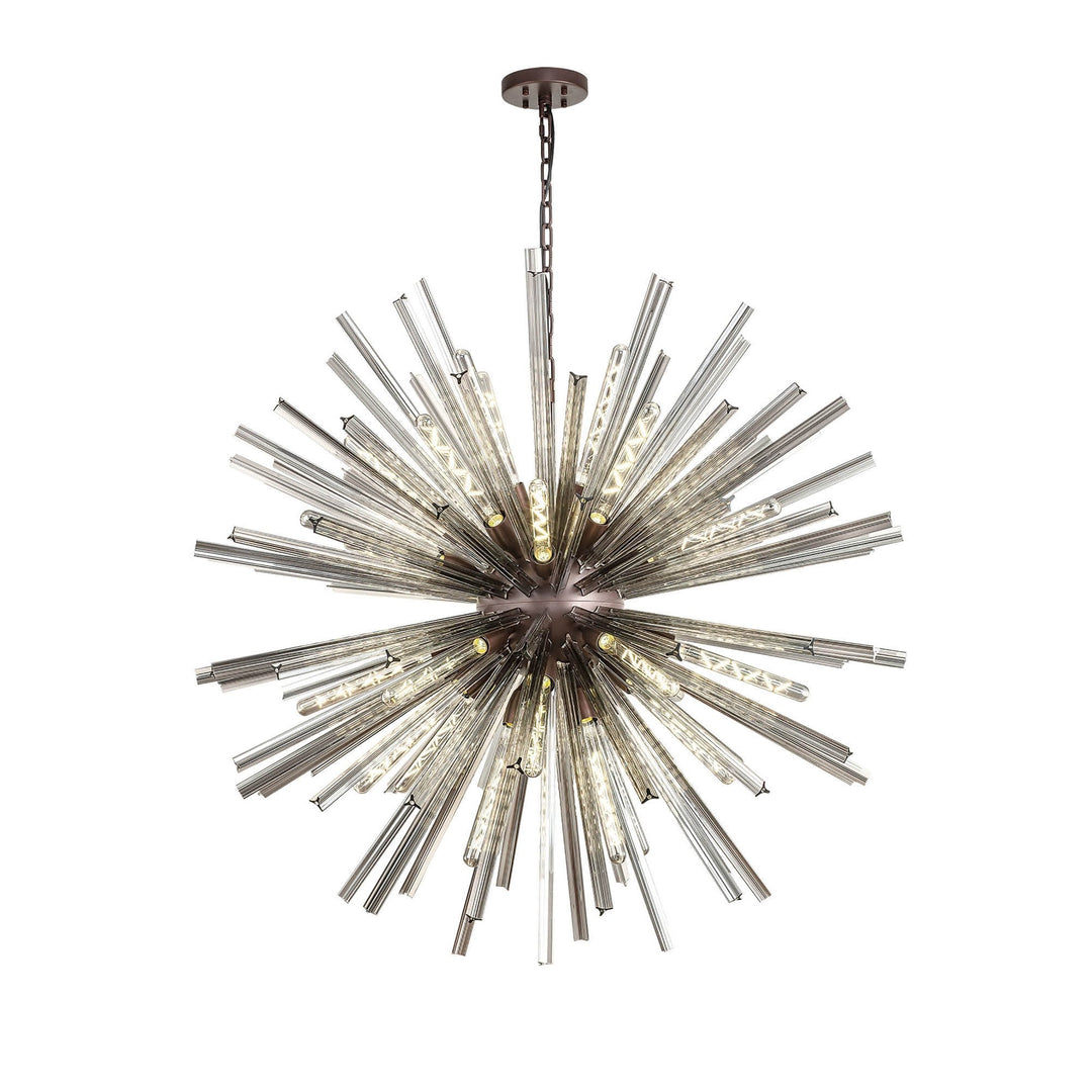 Nelson Lighting NL85259 Clover 32 Light Round Pendant Brown Oxide / Smoke Glass