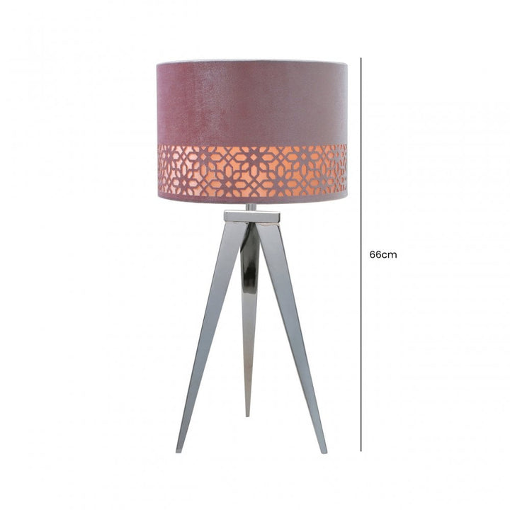 Nelson Lighting SL6BT615-M0-STN-CHPK Medium Chrome Hollywood Table Lamp Pink Shade