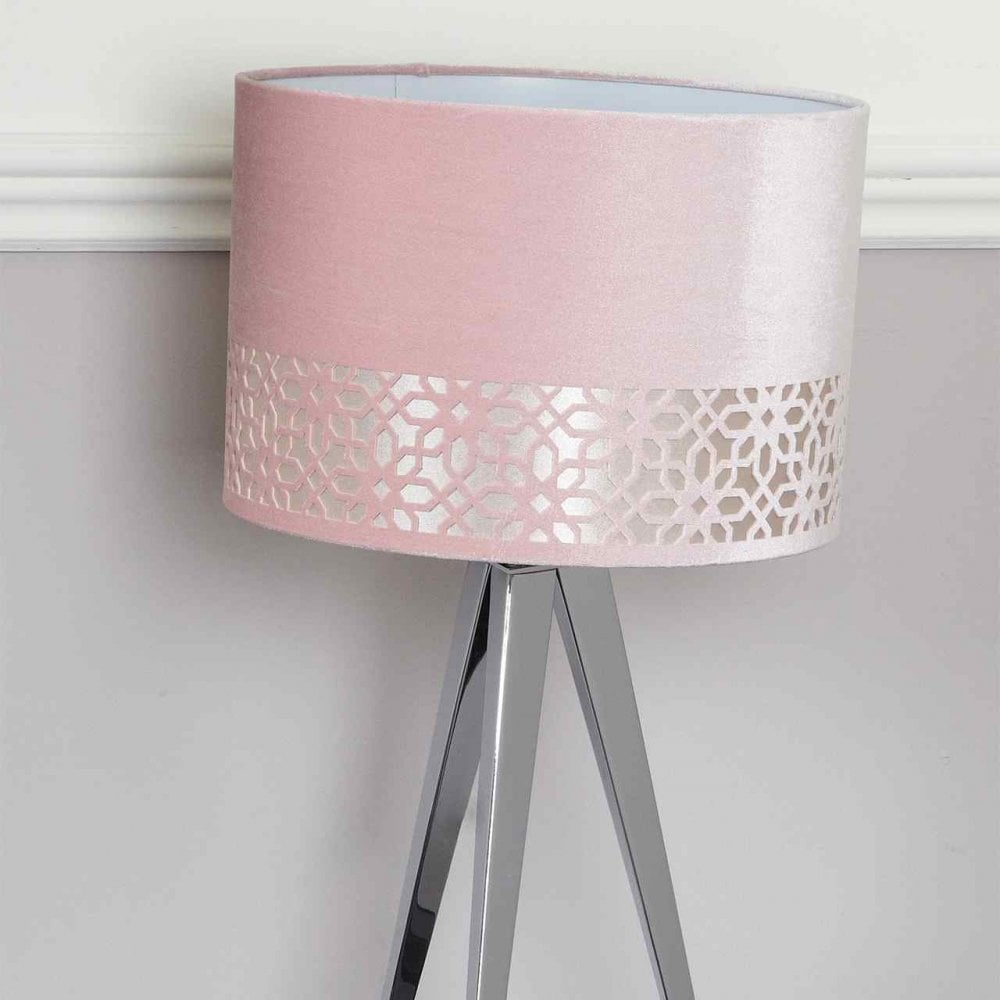 Nelson Lighting SL6BT615-M0-STN-CHPK Medium Chrome Hollywood Table Lamp Pink Shade