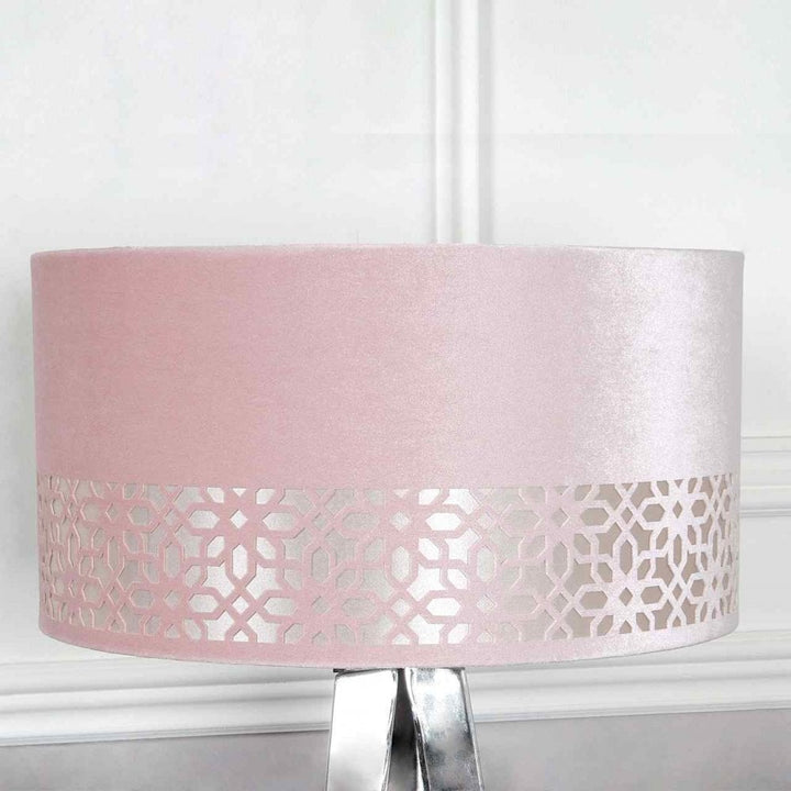 Nelson Lighting SL6BT615-M0-STN-CHPK Medium Chrome Hollywood Table Lamp Pink Shade