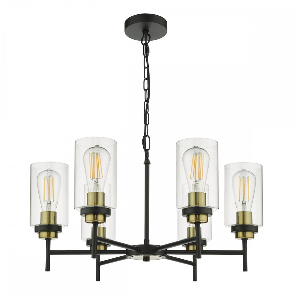 Dar ABE0654 Abel 6 Light Pendant Satin Black Glass